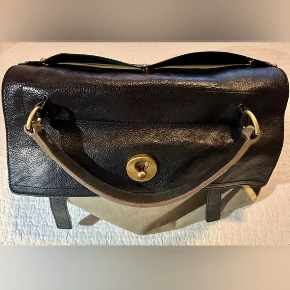 YSL Yves Saint Laurent Muse II Shoulder Bag Black & Tan Canvas Leather Satchel - Picture 4 of 13